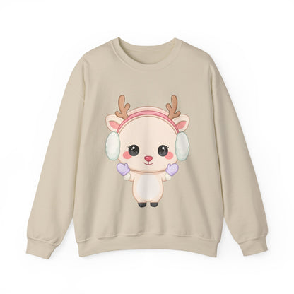 Kawaii Reindeer Sweatshirt, Cute Winter Crewneck