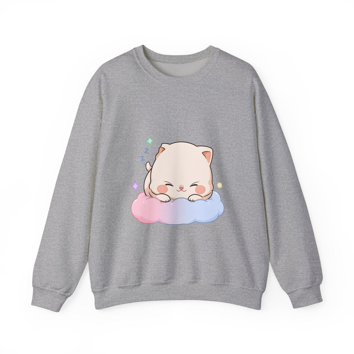 Kawaii Sleeping Cat Sweatshirt, Cozy Cloud Cat Crewneck