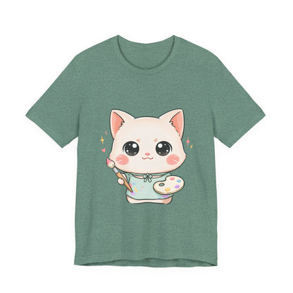 Kawaii Cat Artist T-Shirt for Creative Cat Lovers