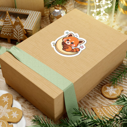 Red Panda Moon Sticker, Cute Kawaii Kiss-Cut Vinyl