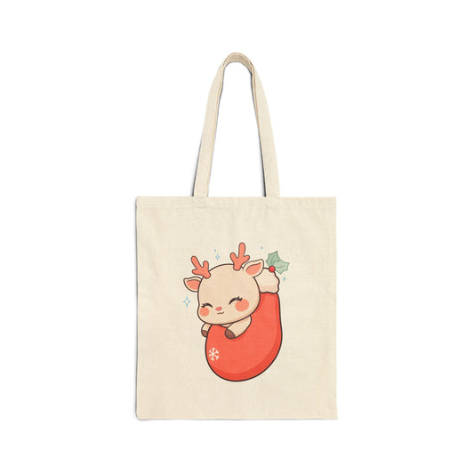 Christmas Reindeer Tote Bag, Cute Holiday Gift