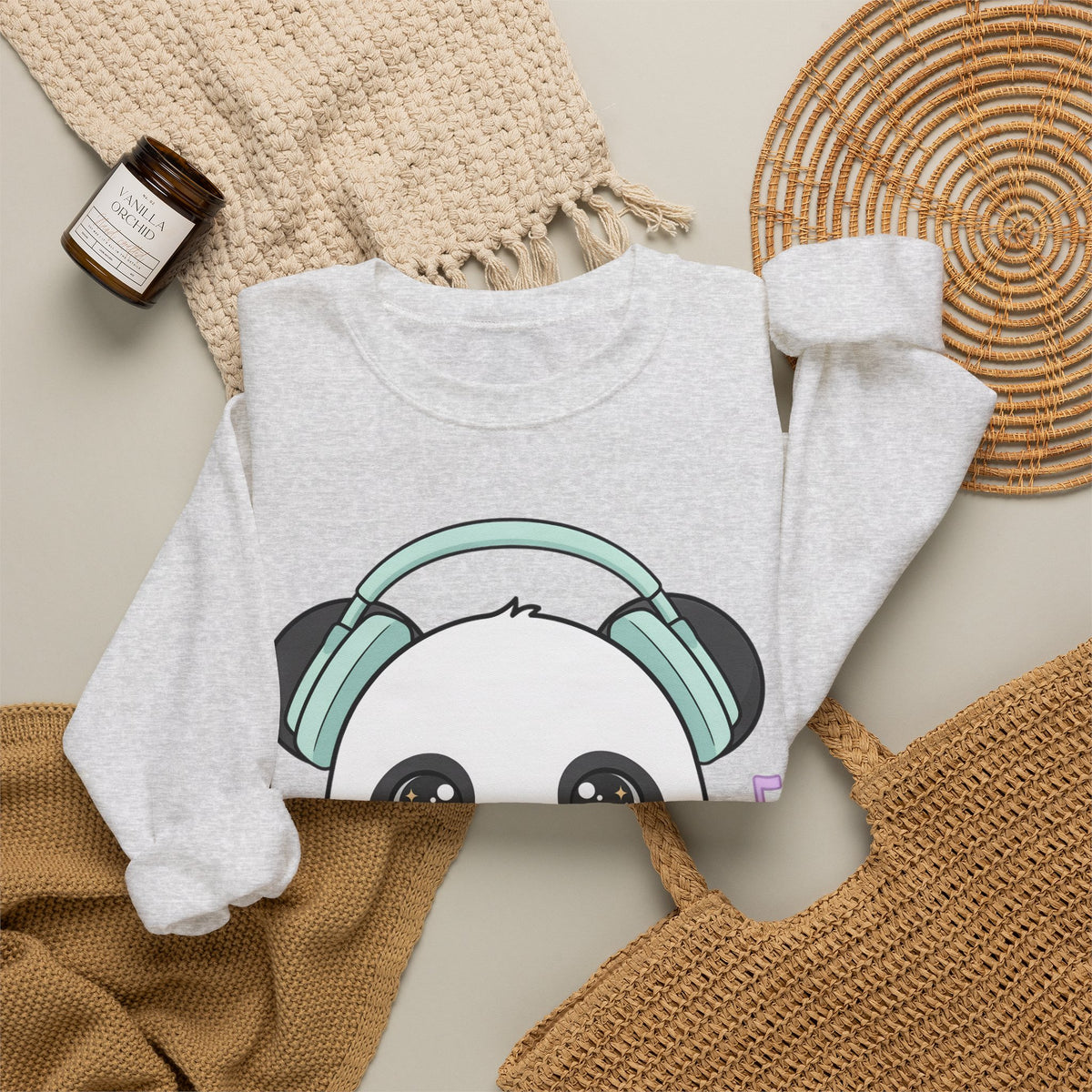 Kawaii Panda Music Sweatshirt, Cute Headphone Panda Crewneck