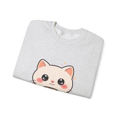 Kawaii Latte Cat Sweatshirt, Cute Chibi Coffee Cat Crewneck