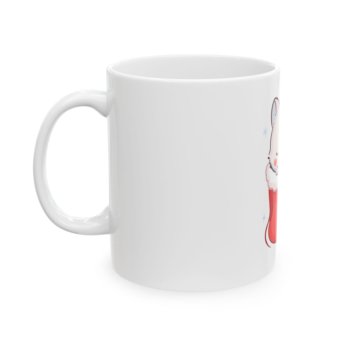 Christmas Fox Mug, Kawaii Arctic Fox in Stocking
