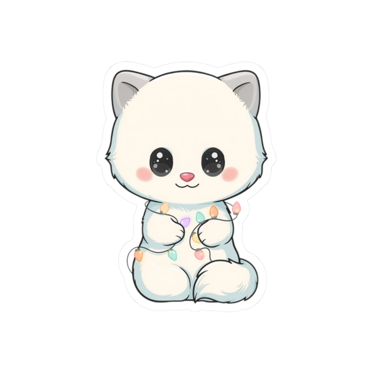 Kawaii Arctic Fox Sticker with Fairy Lights