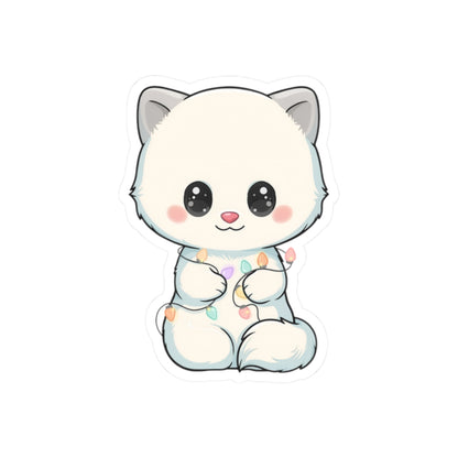 Kawaii Arctic Fox Sticker with Fairy Lights