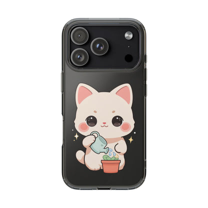Kawaii Cat Phone Case, Cute Plant Lover Gift