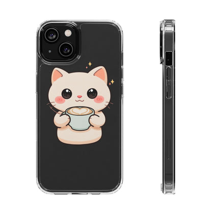 Kawaii Cat Latte Phone Case, Clear Impact-Resistant