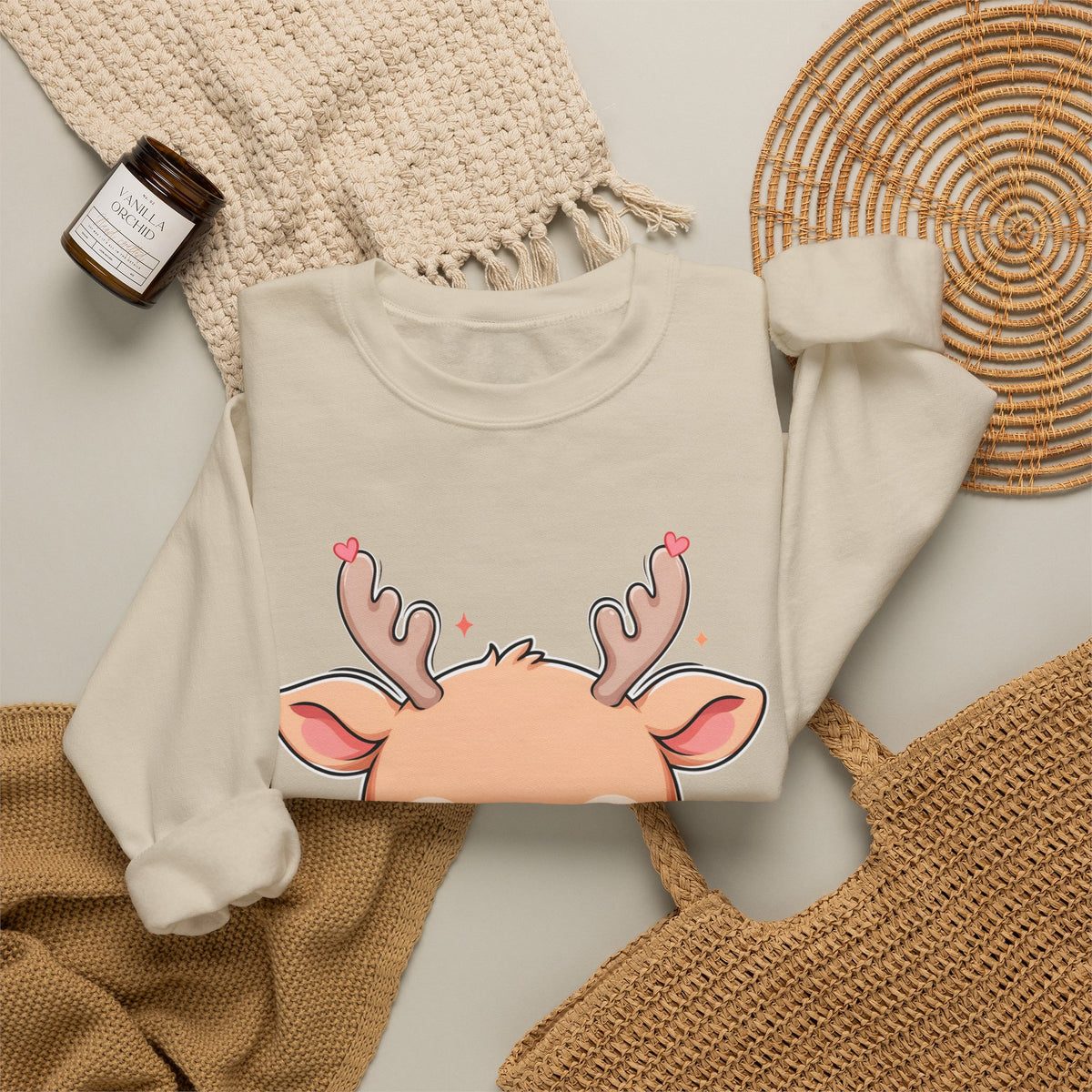 Kawaii Reindeer Christmas Sweatshirt, Cute Gift Crewneck
