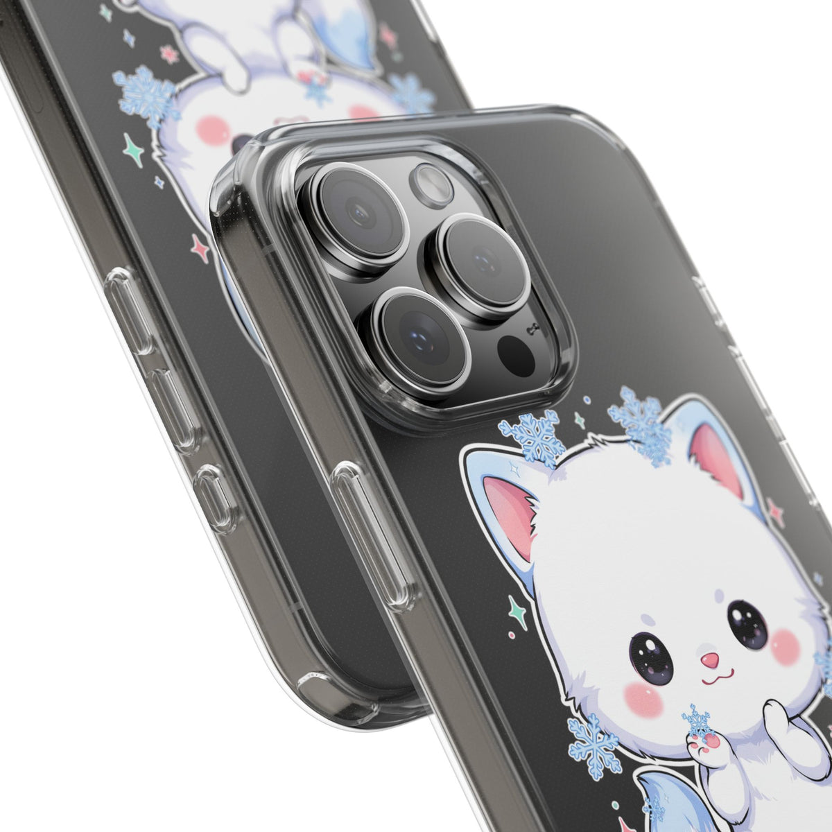 Kawaii Arctic Fox Phone Case, Cute Snowflake Clear Case