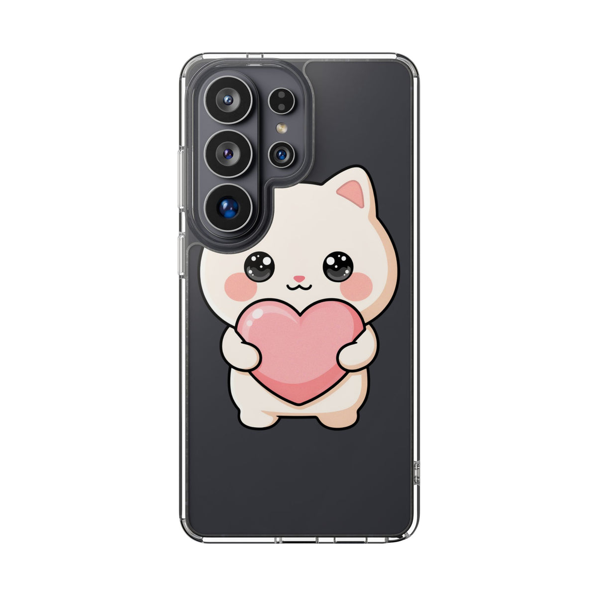 Kawaii Cat Phone Case with Heart, Clear Impact-Resistant