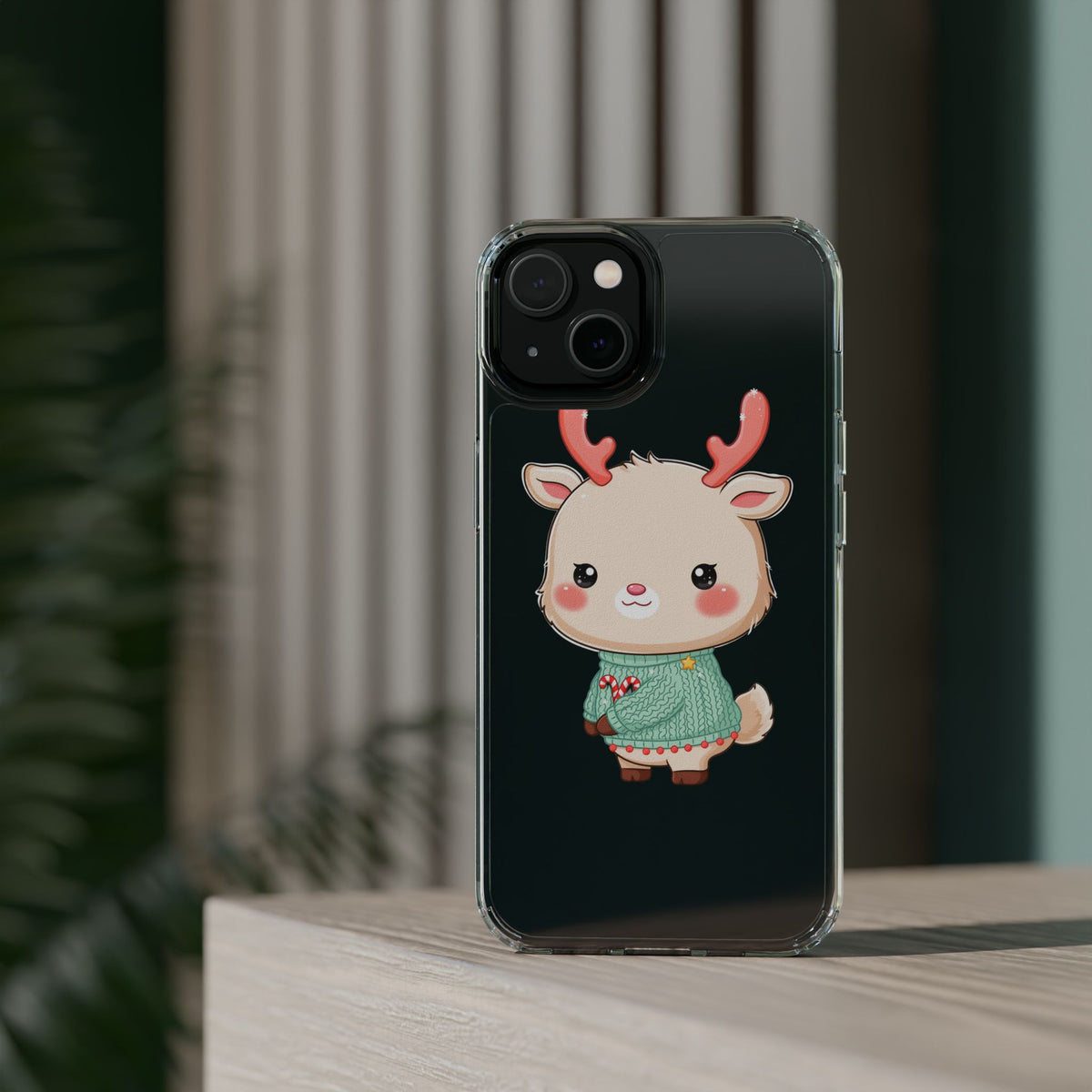 Kawaii Reindeer Clear Impact-Resistant Phone Case
