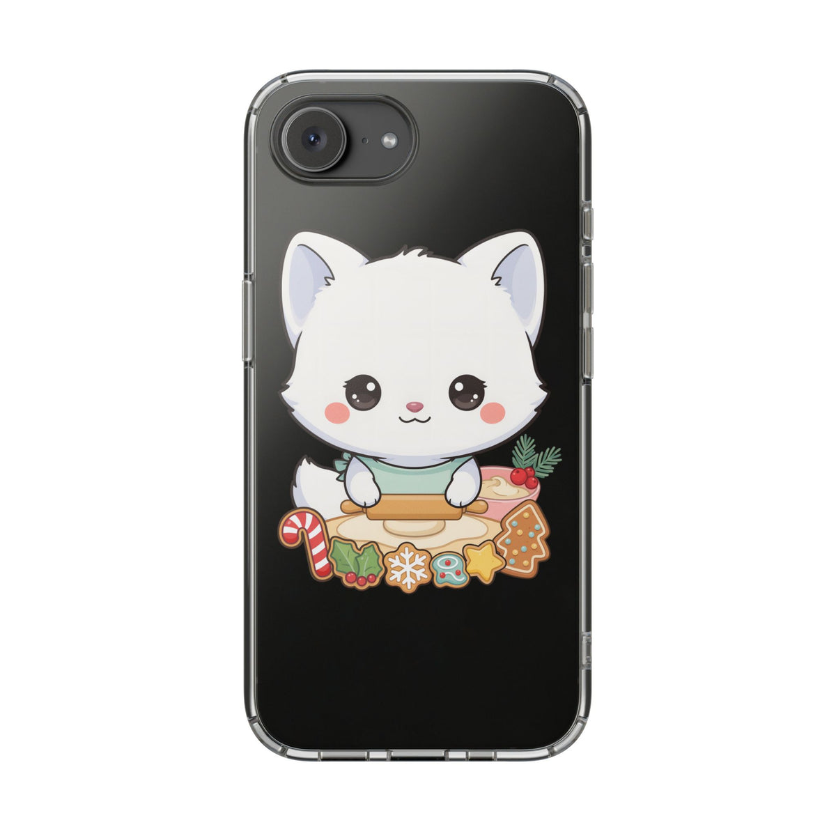 Christmas Fox Clear Phone Case, Kawaii Cookie Baker
