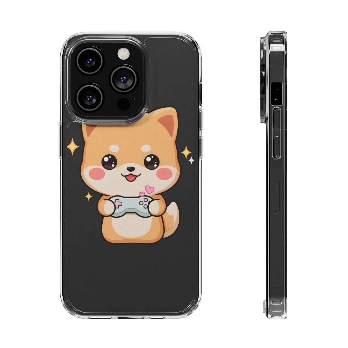 Kawaii Shiba Inu Gamer Phone Case, Clear Impact-Resistant
