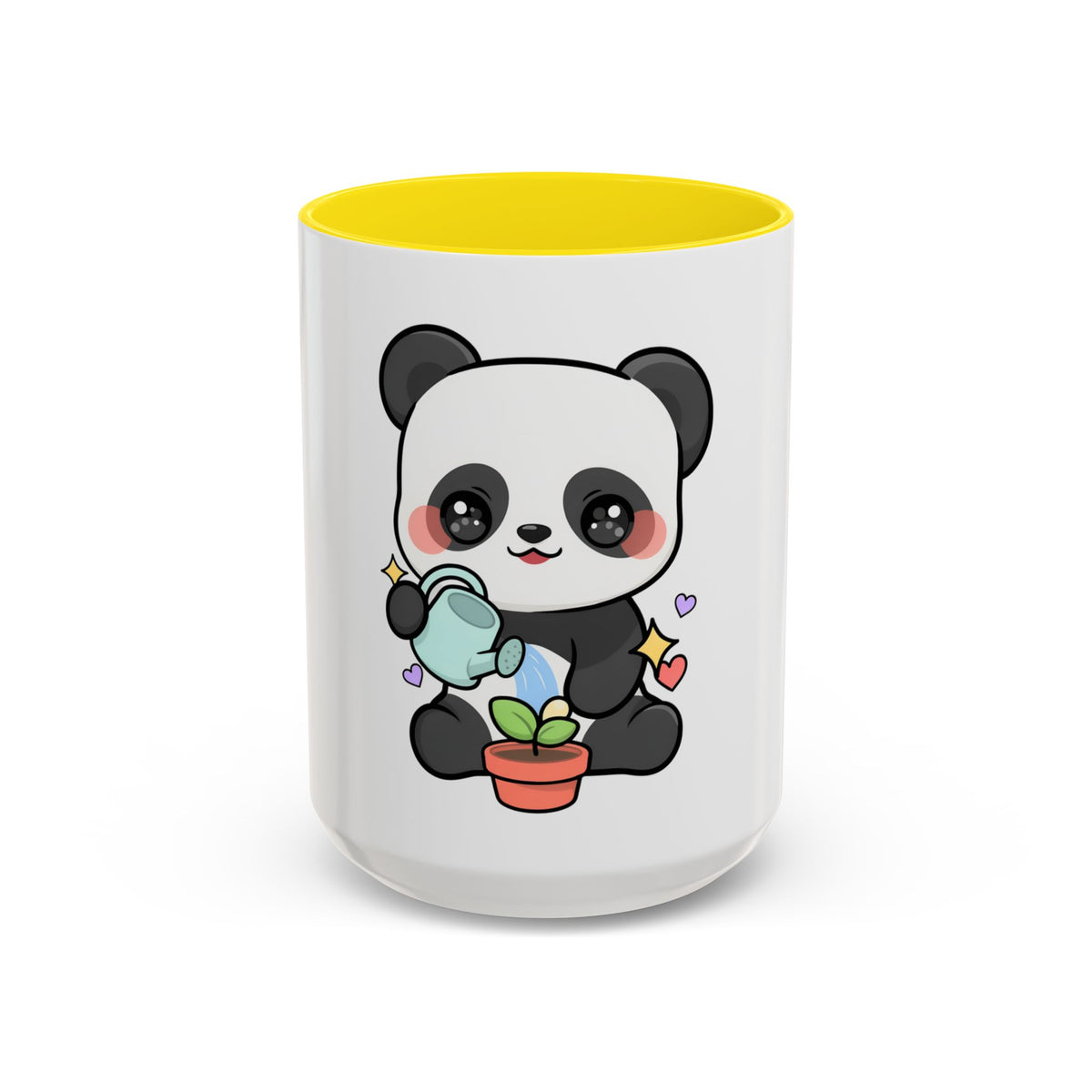 Kawaii Panda Accent Coffee Mug, Cute Plant Lover Gift
