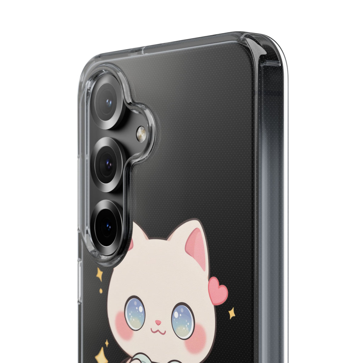 Kawaii Gamer Cat Clear Phone Case for Gaming Fans
