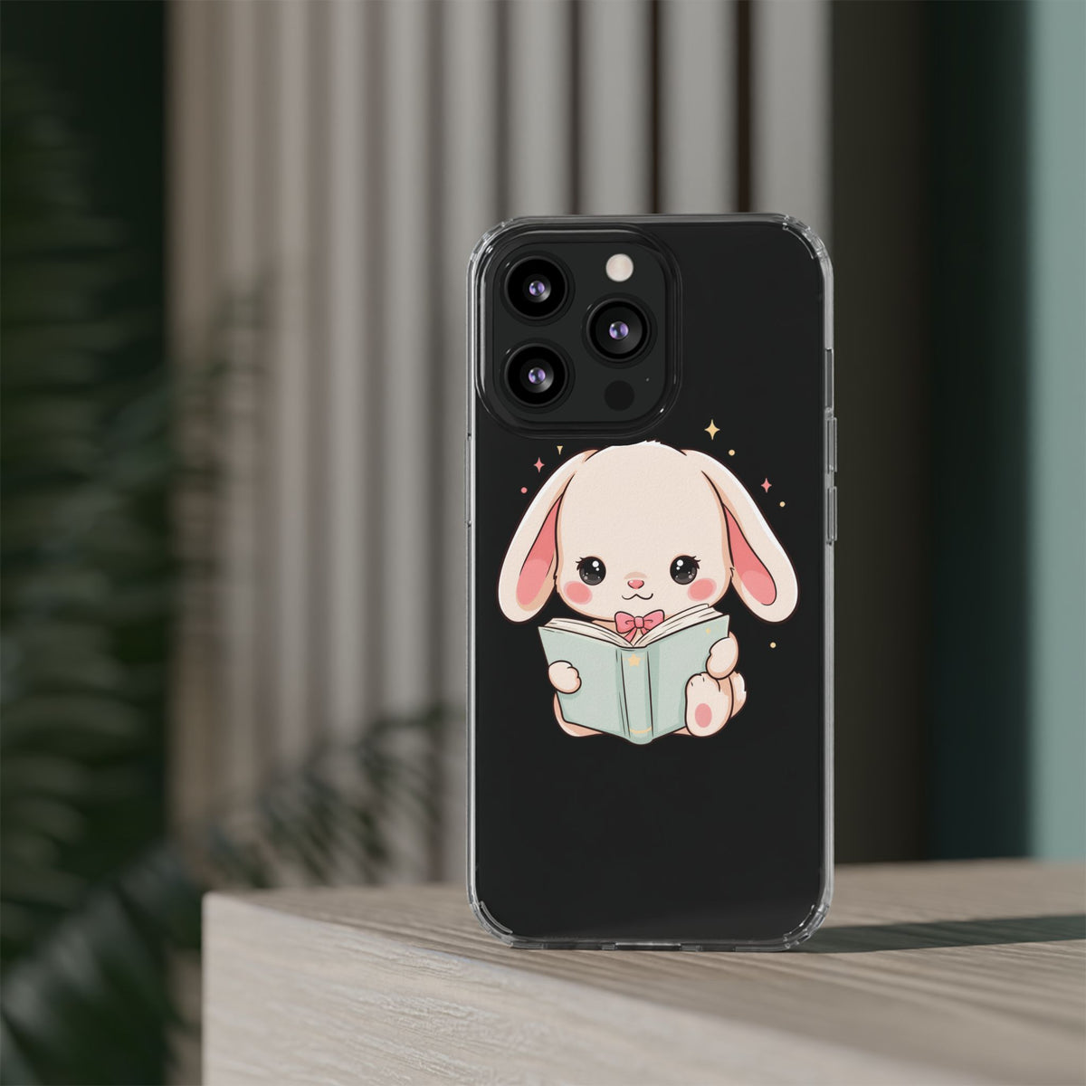 Kawaii Reading Bunny Clear Impact-Resistant Case