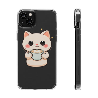 Kawaii Cat Latte Phone Case, Clear Impact-Resistant