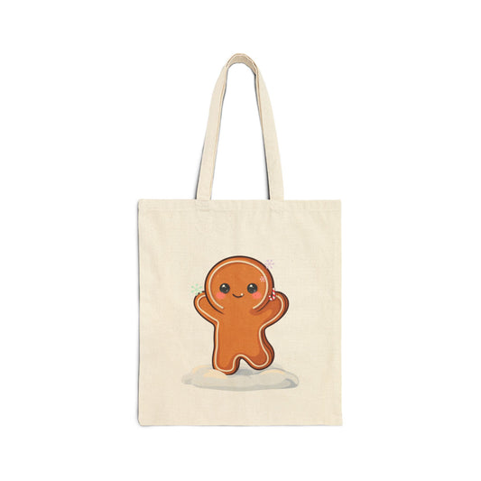 Gingerbread Man Tote Bag – Kawaii Winter Canvas Carryall