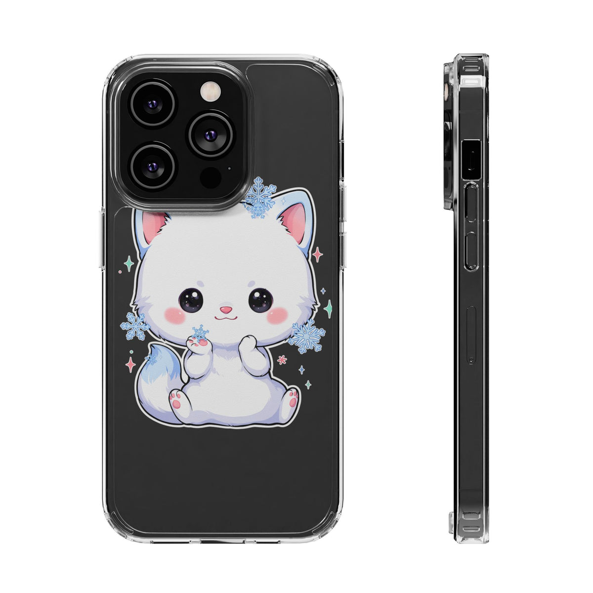 Kawaii Arctic Fox Phone Case, Cute Snowflake Clear Case