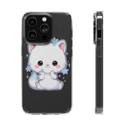 Kawaii Arctic Fox Phone Case, Cute Snowflake Clear Case