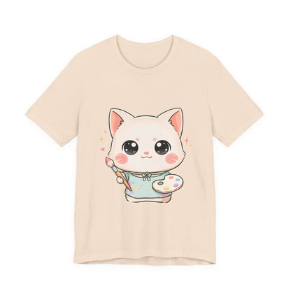 Kawaii Cat Artist T-Shirt for Creative Cat Lovers