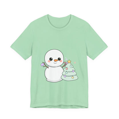 Kawaii Snowman Christmas T-Shirt for Festive Outfits