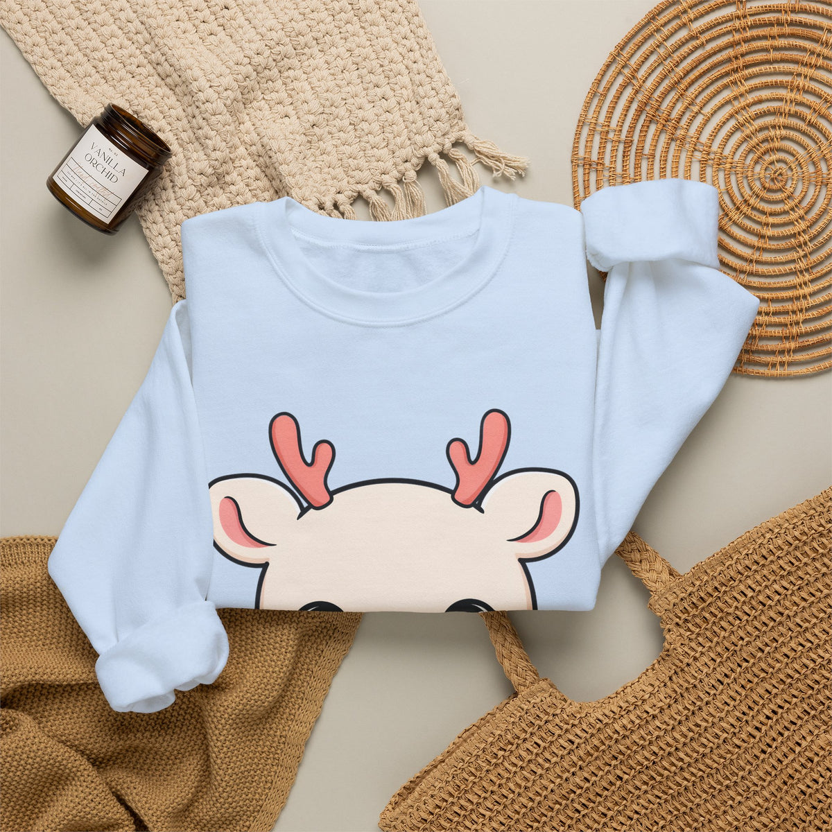 Kawaii Reindeer Sweatshirt, Cute Christmas Crewneck