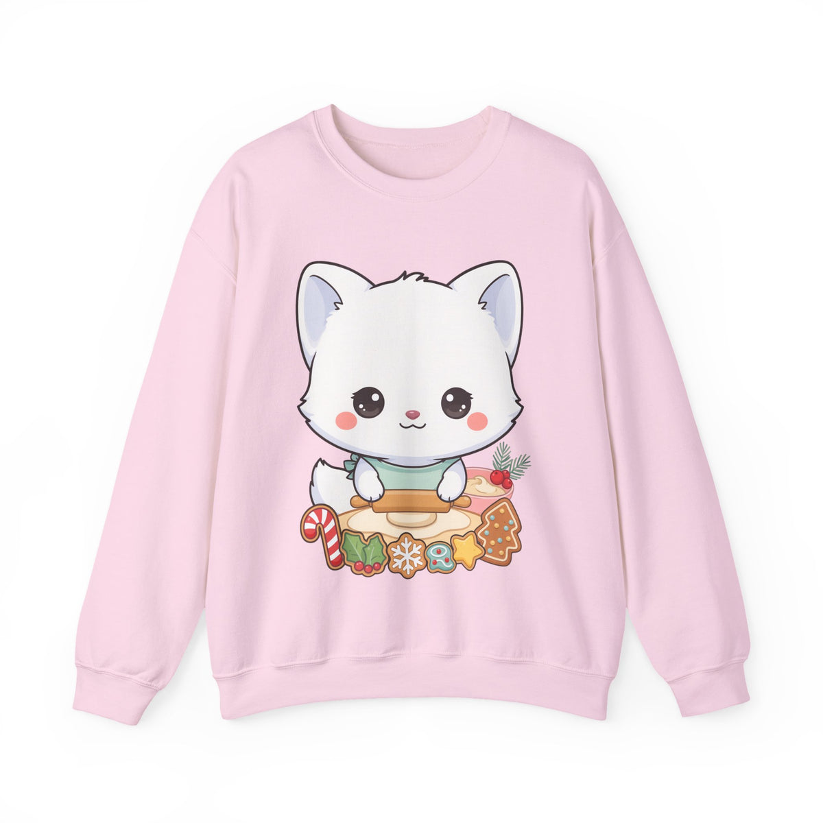 Christmas Cookie Fox Sweatshirt, Kawaii Arctic Fox Crewneck