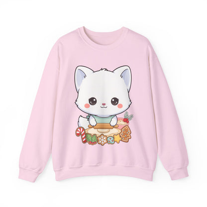 Christmas Cookie Fox Sweatshirt, Kawaii Arctic Fox Crewneck