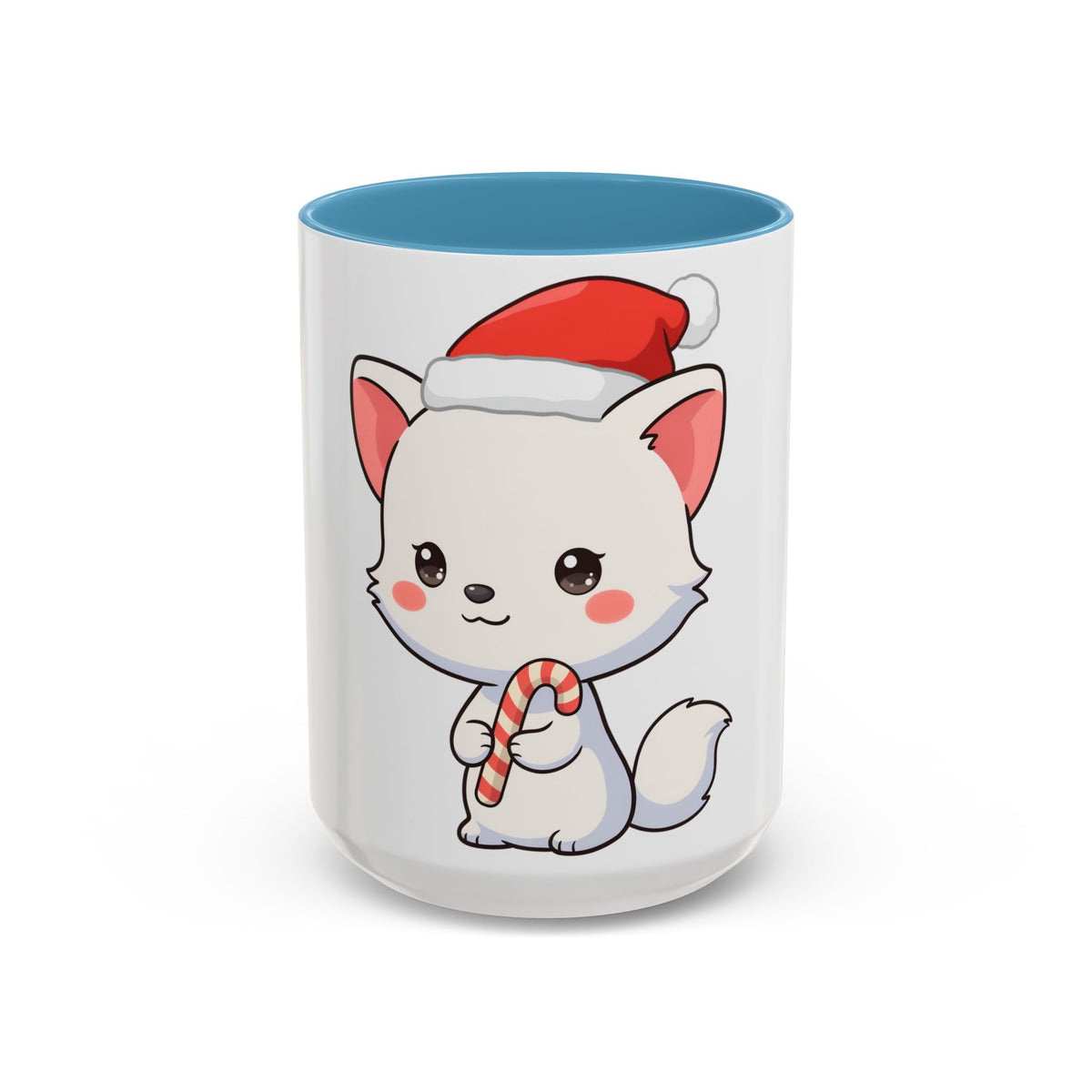 Kawaii Arctic Fox Christmas Mug, Cute Santa Fox Accent Coffee Mug