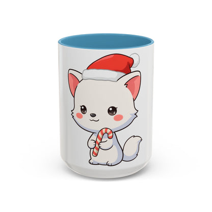Kawaii Arctic Fox Christmas Mug, Cute Santa Fox Accent Coffee Mug