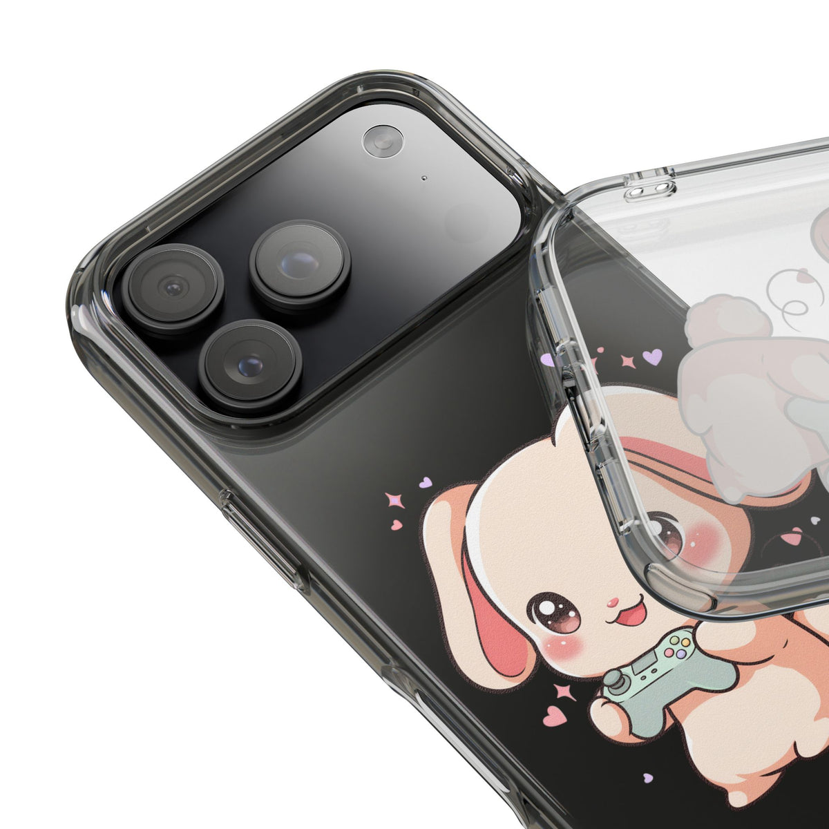 Kawaii Bunny Gamer Clear Impact-Resistant Phone Case