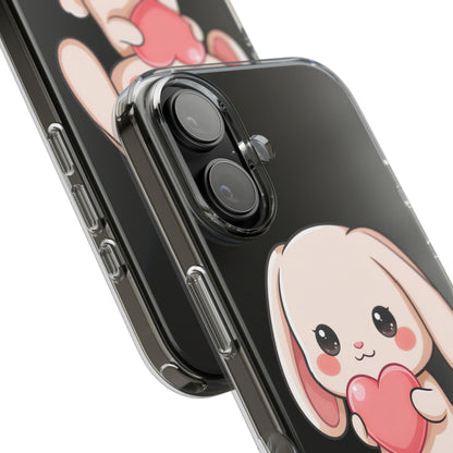 Kawaii Bunny Clear Phone Case with Heart