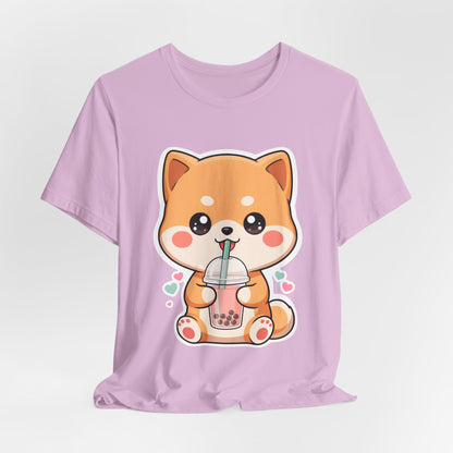 Kawaii Shiba Bubble Tea T-Shirt for Boba Lovers