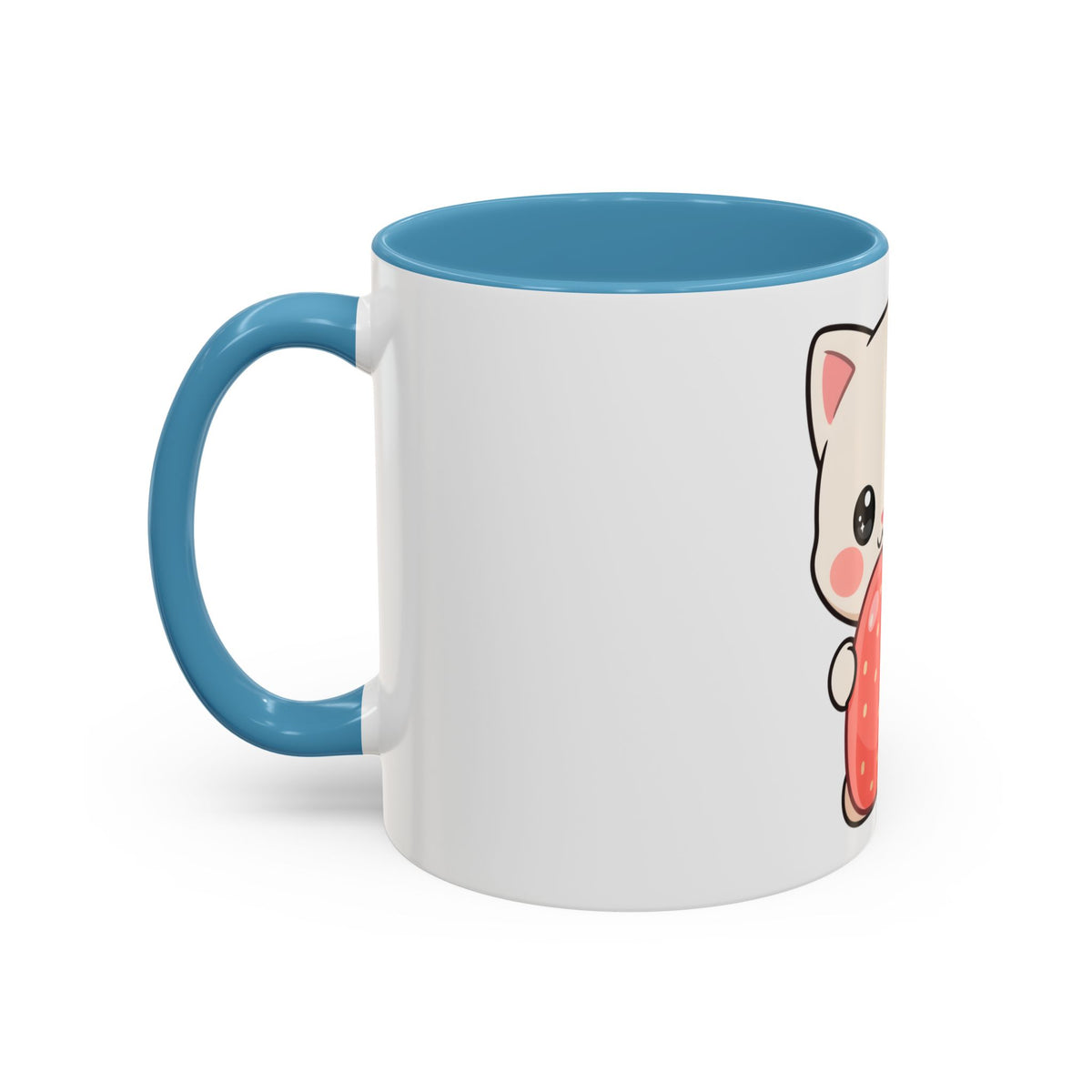 Kawaii Cat Strawberry Accent Coffee Mug