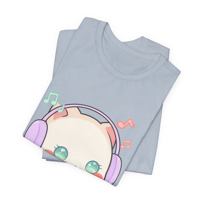 Kawaii Cat Music Lover T-Shirt, Cute Headphone Kitty Tee