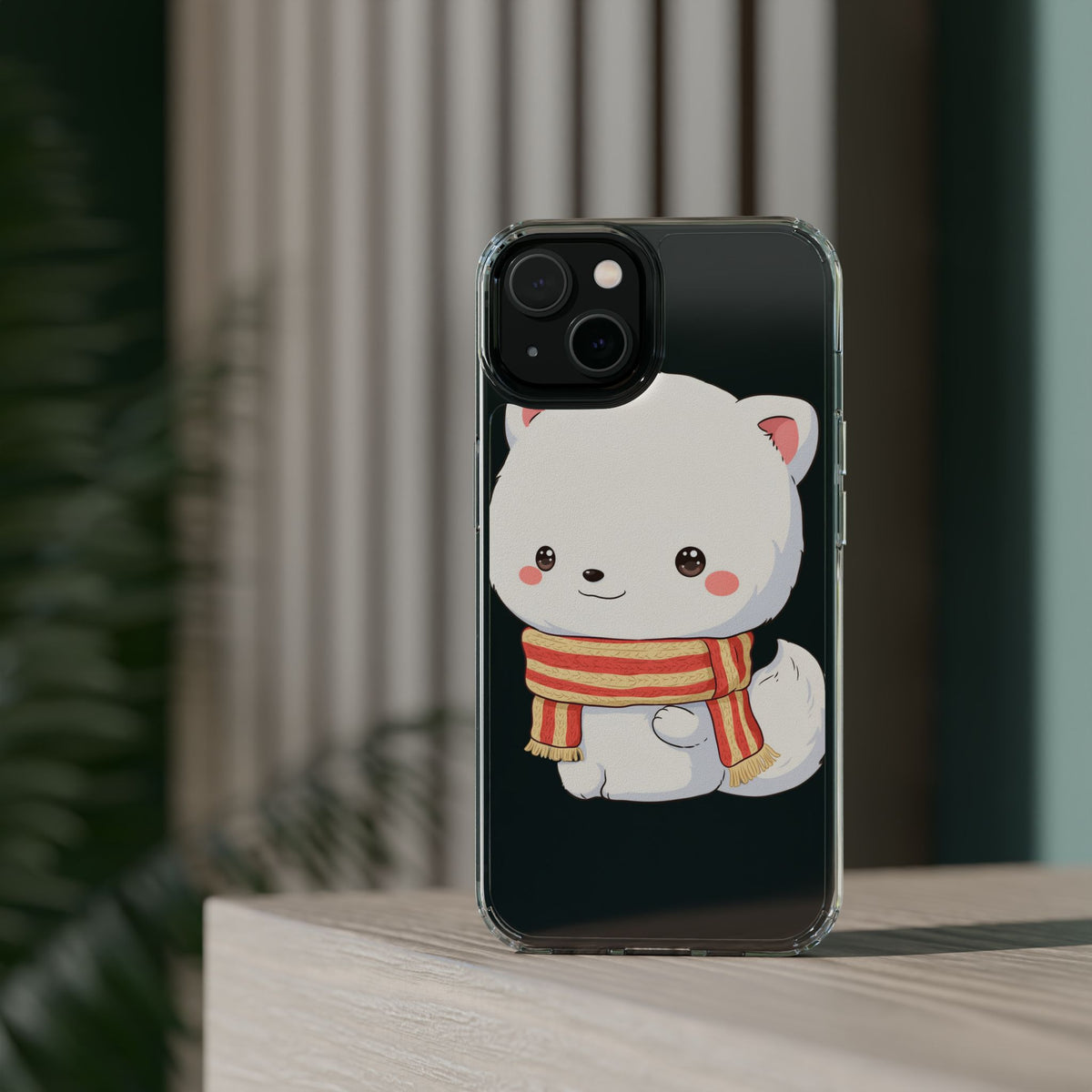 Kawaii Arctic Fox Phone Case, Cozy Christmas Scarf