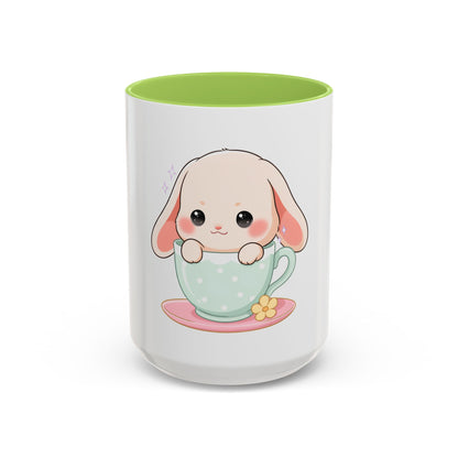 Kawaii Bunny Accent Coffee Mug, Cute Gift for Bunny Lovers