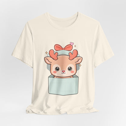 Kawaii Reindeer T-Shirt – Cute Gift Box Christmas Tee