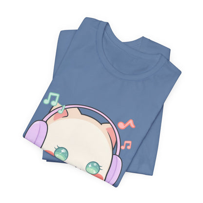 Kawaii Cat Music Lover T-Shirt, Cute Headphone Kitty Tee
