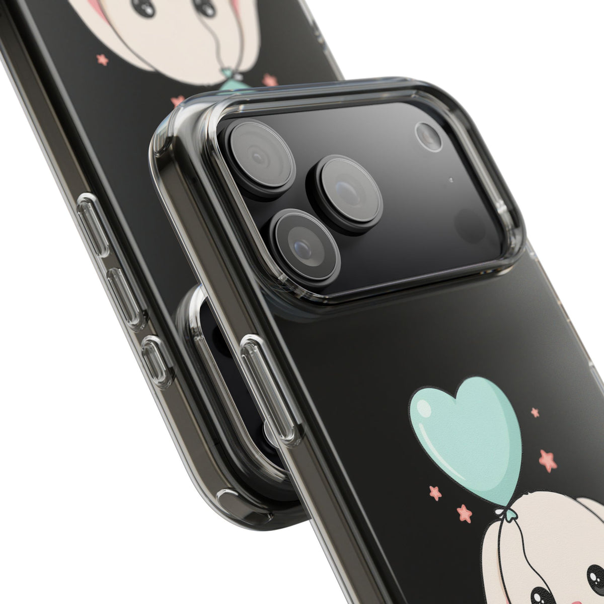 Kawaii Bunny Phone Case with Balloon, Clear Impact-Resistant