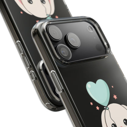 Kawaii Bunny Phone Case with Balloon, Clear Impact-Resistant
