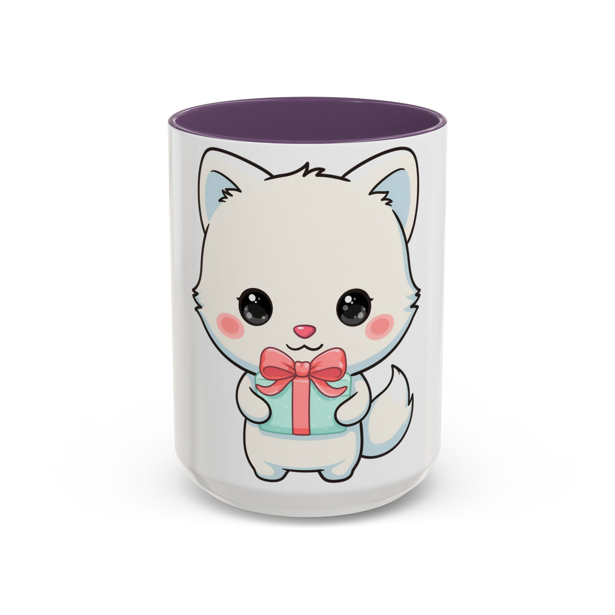 Kawaii Arctic Fox Gift Mug, Cute Holiday Accent Coffee Mug