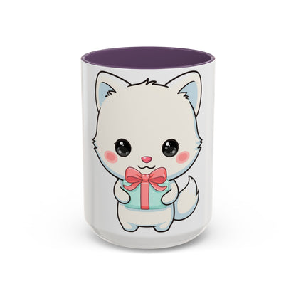 Kawaii Arctic Fox Gift Mug, Cute Holiday Accent Coffee Mug