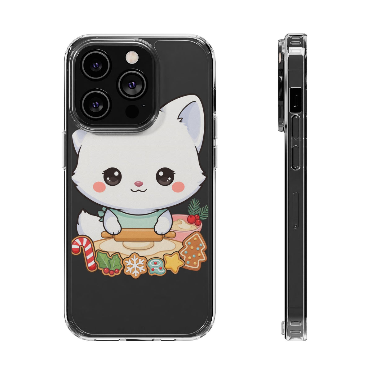 Christmas Fox Clear Phone Case, Kawaii Cookie Baker