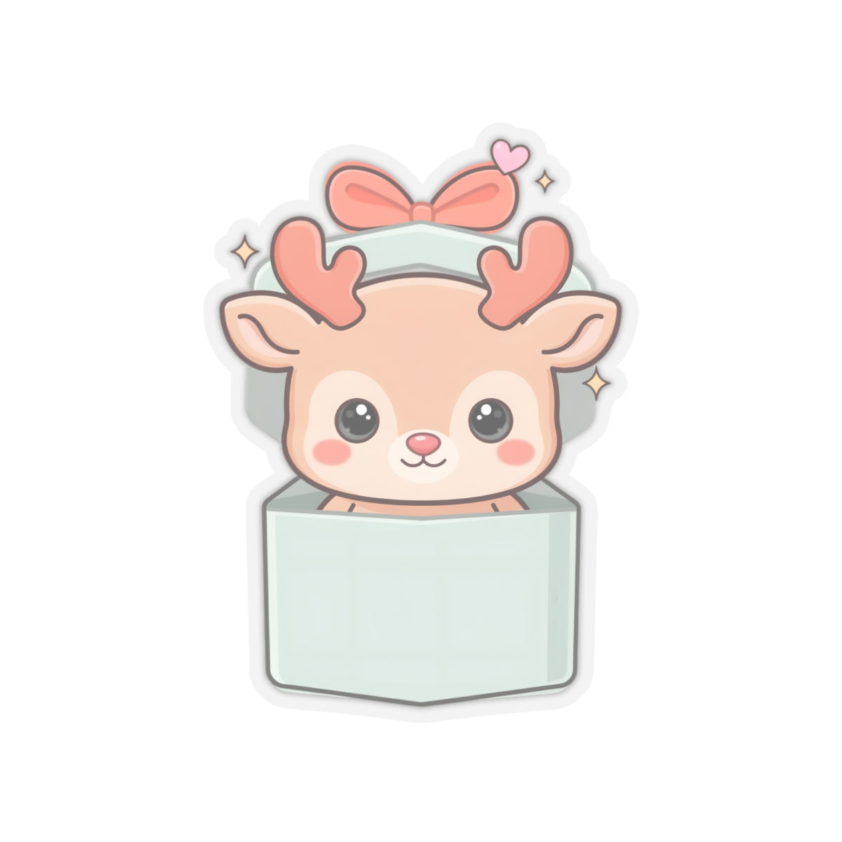 Kawaii Reindeer Sticker, Cute Christmas Gift Box Decal