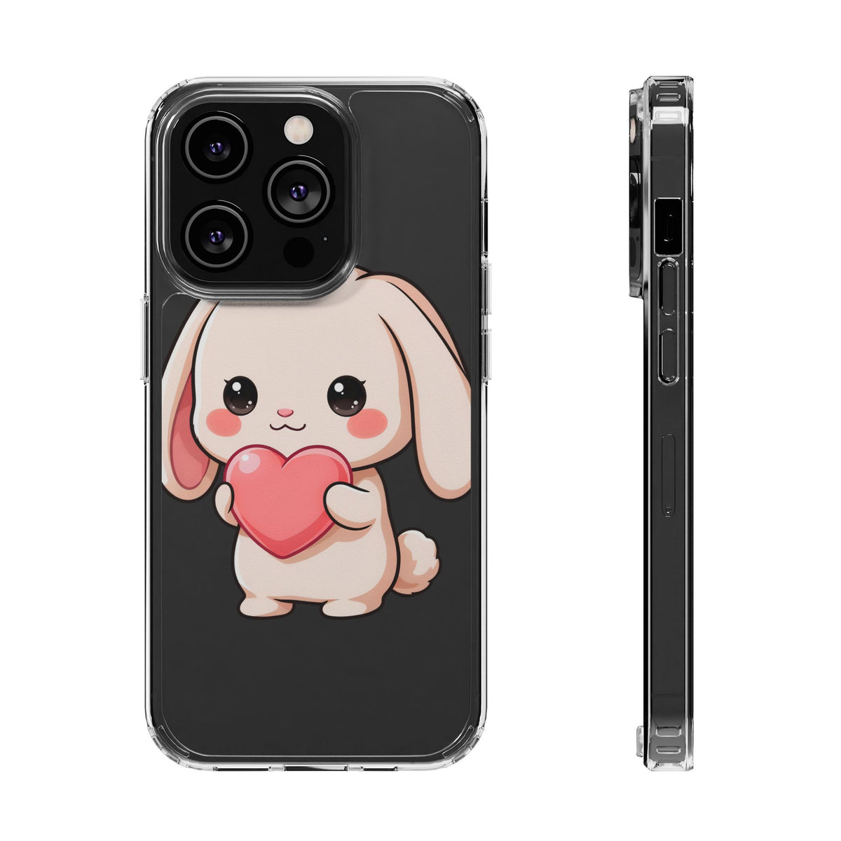 Kawaii Bunny Clear Phone Case with Heart