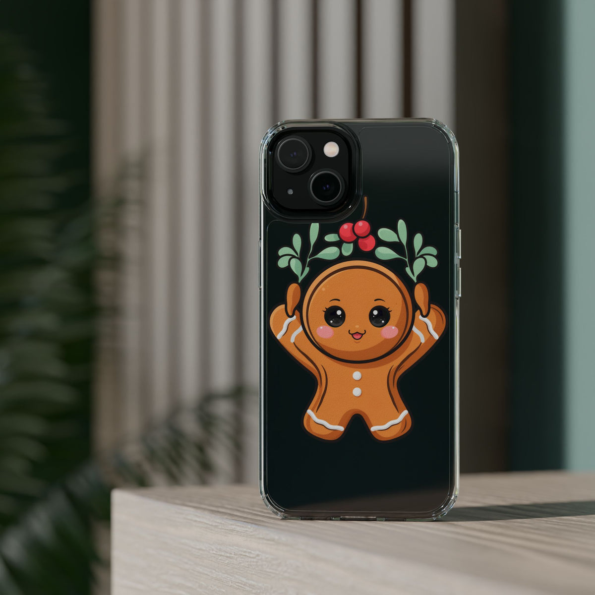 Kawaii Gingerbread Phone Case with Mistletoe Cheer