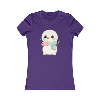 Kawaii Snowman T-Shirt, Hot Cocoa Winter Tee for Women
